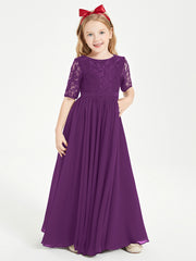 Lace Top Half Sleeved Junior Bridesmaids Dresses Grape
