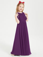 Lace Top Half Sleeved Junior Bridesmaids Dresses Grape