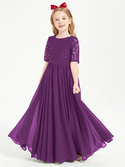 Lace Top Half Sleeved Junior Bridesmaids Dresses Grape