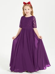 Lace Top Half Sleeved Junior Bridesmaids Dresses Grape