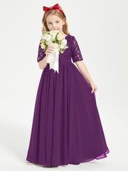 Lace Top Half Sleeved Junior Bridesmaids Dresses Grape