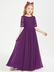 Lace Top Half Sleeved Junior Bridesmaids Dresses Grape