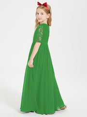 Lace Top Half Sleeved Junior Bridesmaids Dresses Green