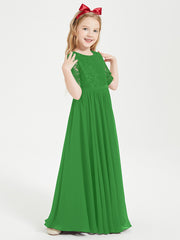 Lace Top Half Sleeved Junior Bridesmaids Dresses Green