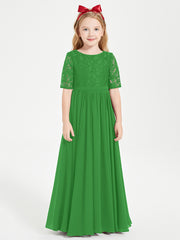 Lace Top Half Sleeved Junior Bridesmaids Dresses Green