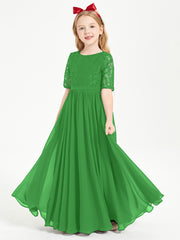 Lace Top Half Sleeved Junior Bridesmaids Dresses Green