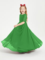 Lace Top Half Sleeved Junior Bridesmaids Dresses Green