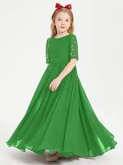 Lace Top Half Sleeved Junior Bridesmaids Dresses Green