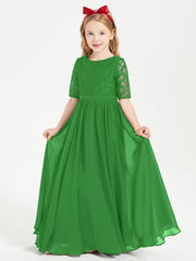 Lace Top Half Sleeved Junior Bridesmaids Dresses Green