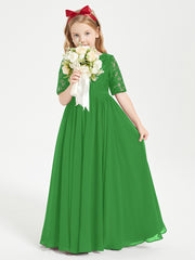 Lace Top Half Sleeved Junior Bridesmaids Dresses Green
