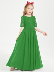 Lace Top Half Sleeved Junior Bridesmaids Dresses Green