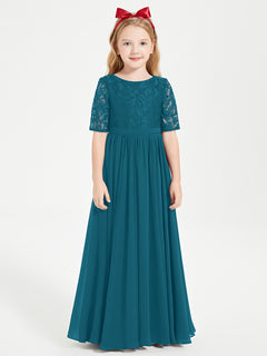 Lace Top Half Sleeved Junior Bridesmaids Dresses Ink Blue