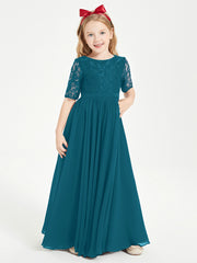 Lace Top Half Sleeved Junior Bridesmaids Dresses Ink Blue