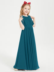 Lace Top Half Sleeved Junior Bridesmaids Dresses Ink Blue