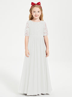 Lace Top Half Sleeved Junior Bridesmaids Dresses Ivory