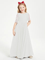 Lace Top Half Sleeved Junior Bridesmaids Dresses Ivory