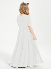 Lace Top Half Sleeved Junior Bridesmaids Dresses Ivory