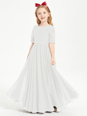 Lace Top Half Sleeved Junior Bridesmaids Dresses Ivory