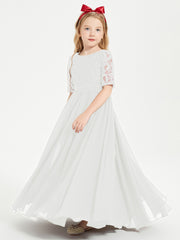 Lace Top Half Sleeved Junior Bridesmaids Dresses Ivory