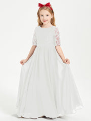 Lace Top Half Sleeved Junior Bridesmaids Dresses Ivory
