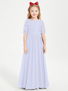 Lace Top Half Sleeved Junior Bridesmaids Dresses Lavender