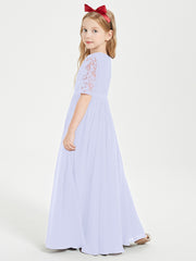 Lace Top Half Sleeved Junior Bridesmaids Dresses Lavender