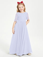 Lace Top Half Sleeved Junior Bridesmaids Dresses Lavender