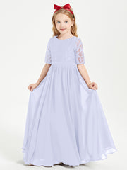 Lace Top Half Sleeved Junior Bridesmaids Dresses Lavender