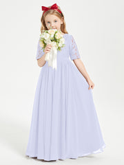 Lace Top Half Sleeved Junior Bridesmaids Dresses Lavender