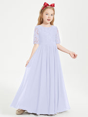 Lace Top Half Sleeved Junior Bridesmaids Dresses Lavender