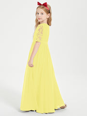 Lace Top Half Sleeved Junior Bridesmaids Dresses Lemon