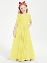 Lace Top Half Sleeved Junior Bridesmaids Dresses Lemon