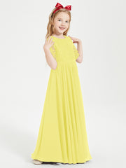 Lace Top Half Sleeved Junior Bridesmaids Dresses Lemon