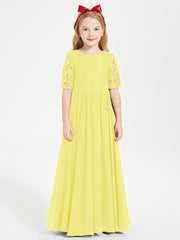 Lace Top Half Sleeved Junior Bridesmaids Dresses Lemon