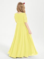 Lace Top Half Sleeved Junior Bridesmaids Dresses Lemon