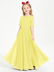 Lace Top Half Sleeved Junior Bridesmaids Dresses Lemon