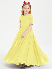 Lace Top Half Sleeved Junior Bridesmaids Dresses Lemon