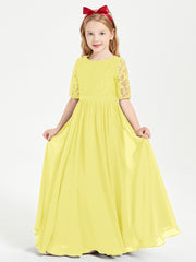 Lace Top Half Sleeved Junior Bridesmaids Dresses Lemon
