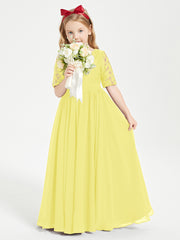 Lace Top Half Sleeved Junior Bridesmaids Dresses Lemon