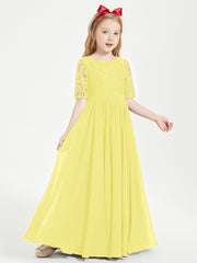Lace Top Half Sleeved Junior Bridesmaids Dresses Lemon