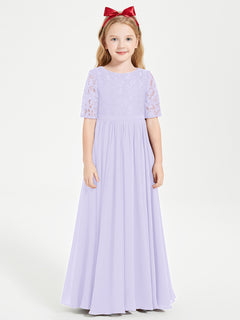 Lace Top Half Sleeved Junior Bridesmaids Dresses Lilac