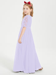 Lace Top Half Sleeved Junior Bridesmaids Dresses Lilac