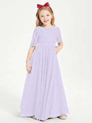Lace Top Half Sleeved Junior Bridesmaids Dresses Lilac