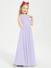 Lace Top Half Sleeved Junior Bridesmaids Dresses Lilac