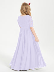 Lace Top Half Sleeved Junior Bridesmaids Dresses Lilac