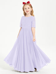 Lace Top Half Sleeved Junior Bridesmaids Dresses Lilac