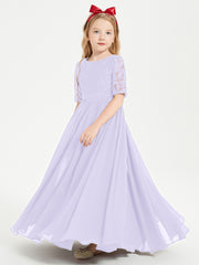 Lace Top Half Sleeved Junior Bridesmaids Dresses Lilac