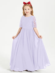 Lace Top Half Sleeved Junior Bridesmaids Dresses Lilac