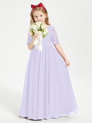 Lace Top Half Sleeved Junior Bridesmaids Dresses Lilac