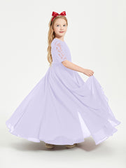 Lace Top Half Sleeved Junior Bridesmaids Dresses Lilac